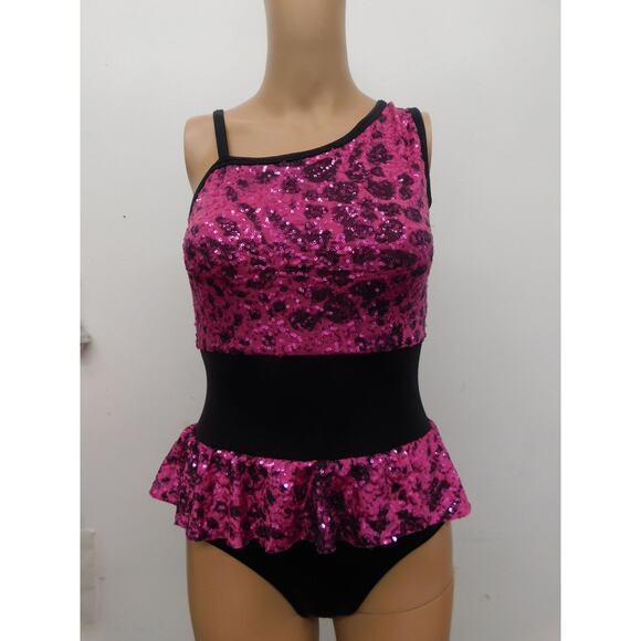 Dance Costume Wish Come True T1411 Small Adult Pink Leopard Jazz Sequin - Picture 1 of 4